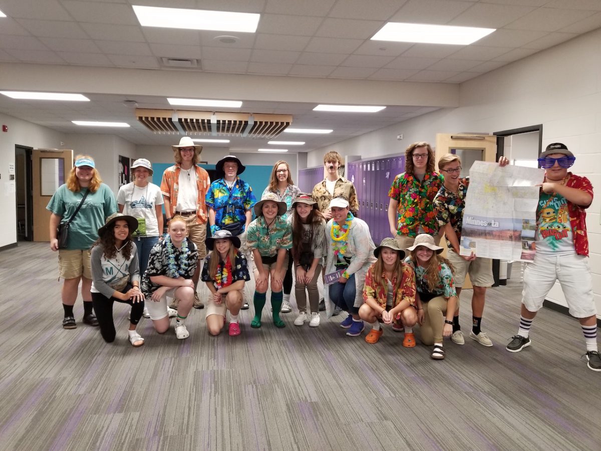 Students dressing up for tacky tourist day. 