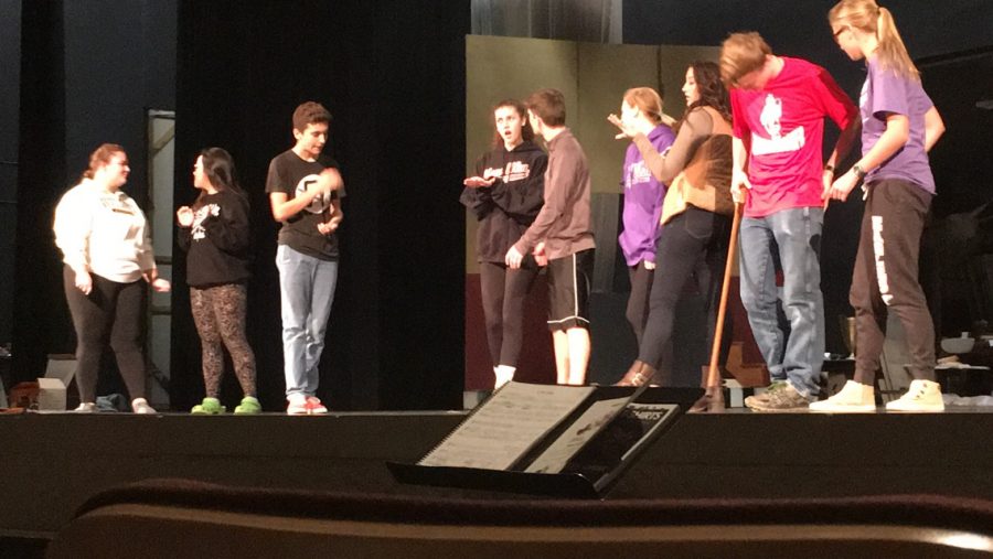 Students running their lines for the Musical.