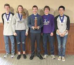 Photo of the Knowledge bowl team and their trophy