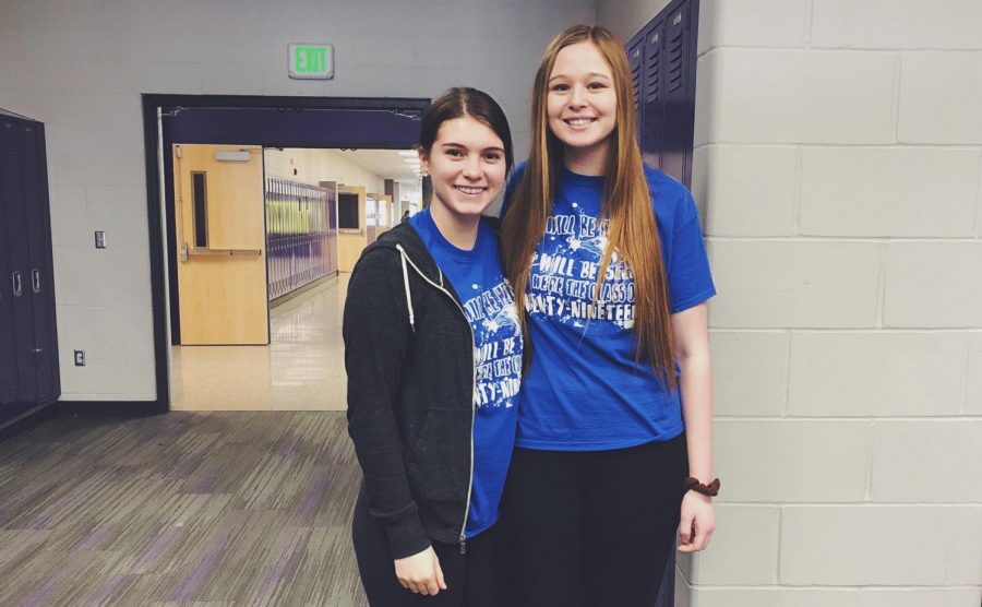 BOTC THROWBACK Juniors, Taylor Forstner and Hannah Benson, wore their sophomore year battle of the classes shirts