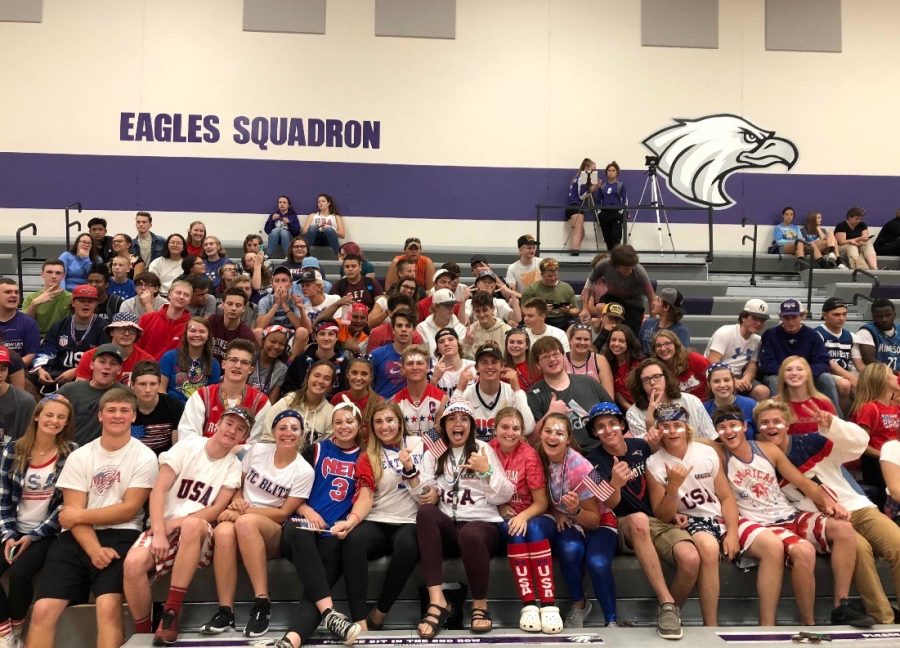 New Ulm Eagles Squadron gathers to support volleyball team for the home opener