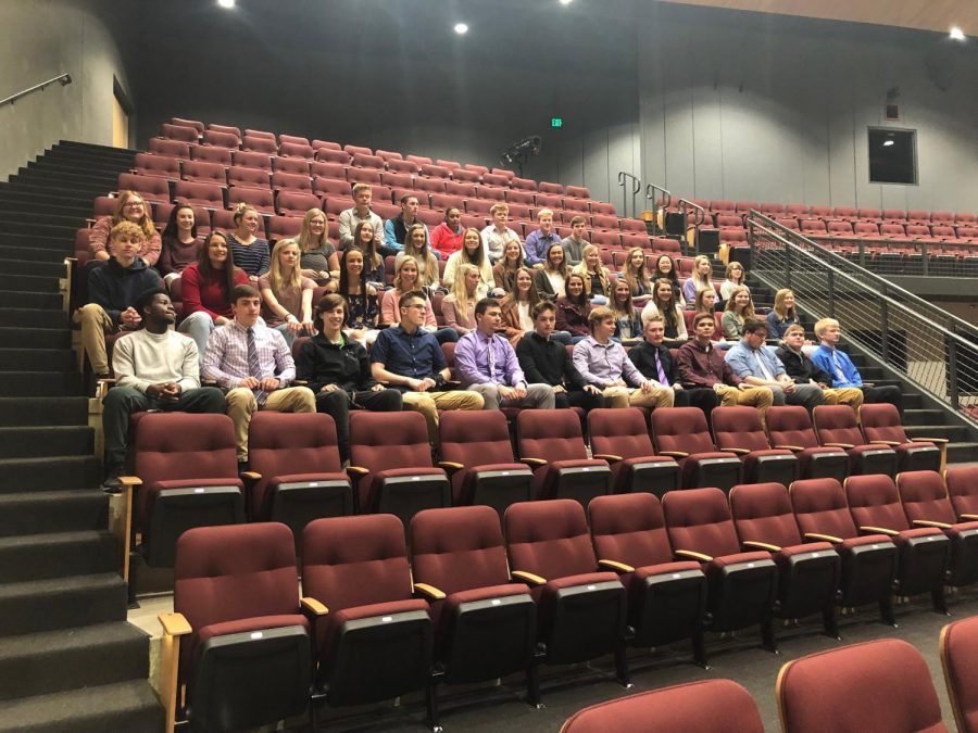New Ulm High School winter sports letter winners gather for a picture