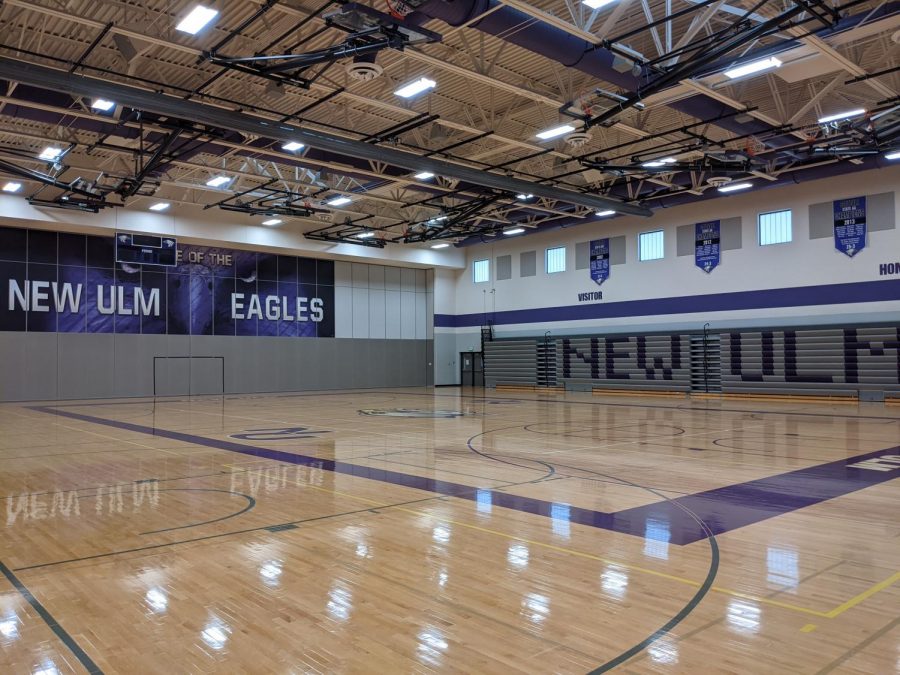 The New Ulm High School gym sits empty before the season starts.