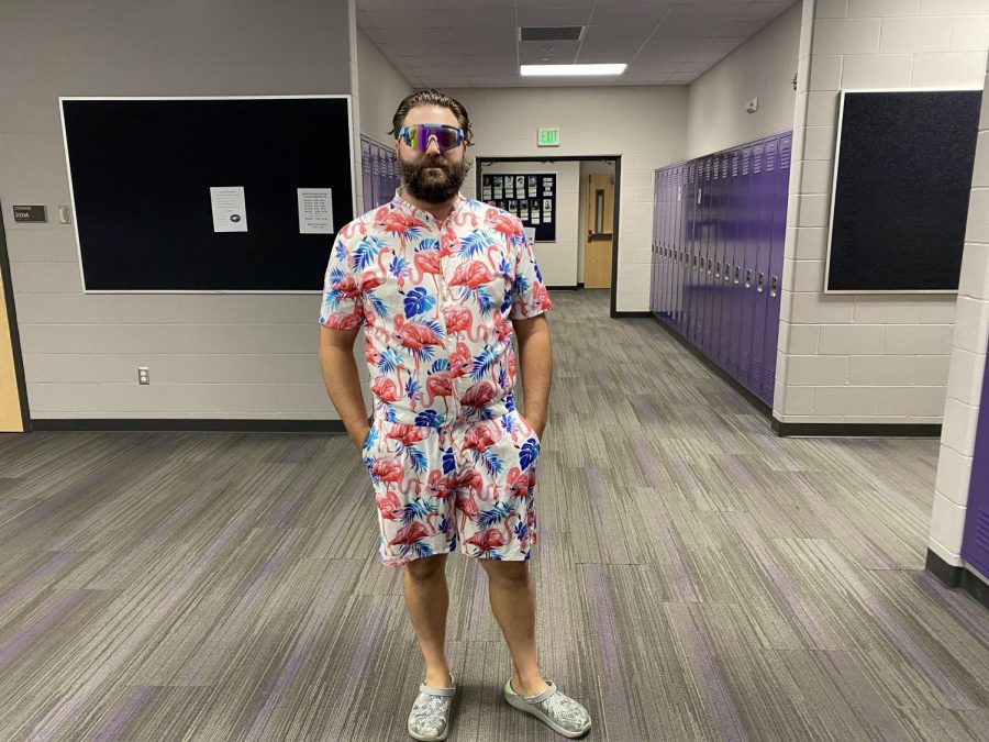 SpEd teacher Mr. Vetter all dressed up for Hawaiian day at NUHS for hoco week - styling that HS spirit. 