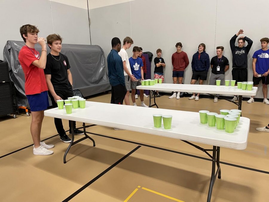 NUHS students gathered in the gym to cheer on their teams at water pong playoffs. 