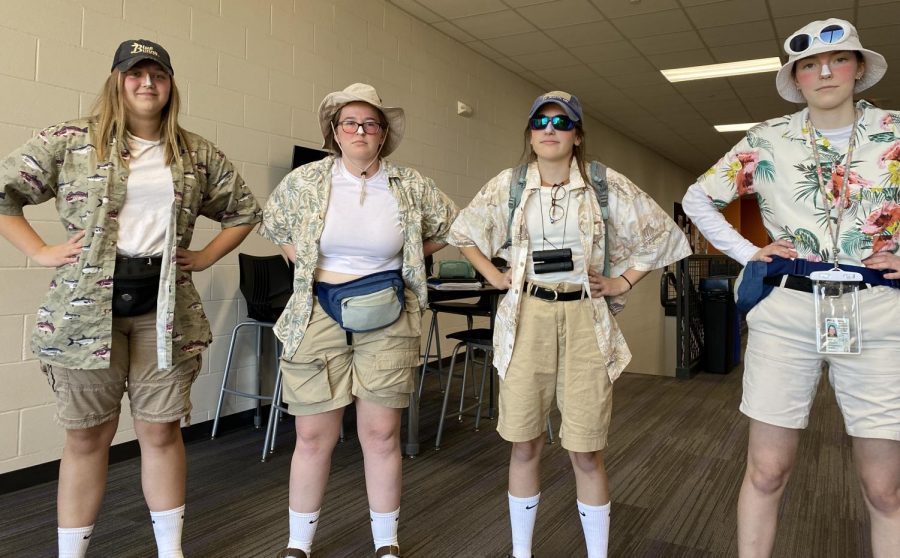 Juniors Mya Anthony, Abigail Haug, Saige Wilfahrt, and Isabella Hahn after their group costume won first place in their grade!
