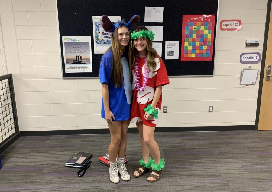Seniors Natalie Hacker and Makiah Otto dress up as Lilo and Stitch for Halloween at New Ulm High School