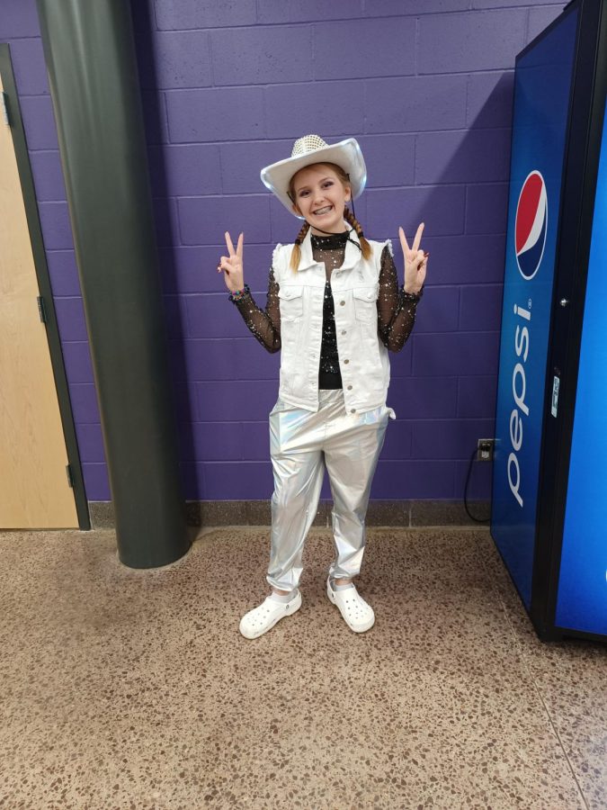 Sophomore Lexi Schneider is dressed up as a space cowboy for her future job!