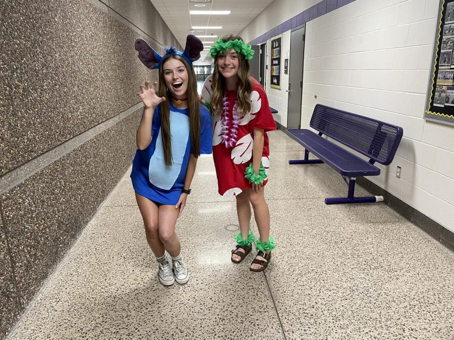Makiah Otto and Natalie Hacker dressed up as Lilo and Stitch.