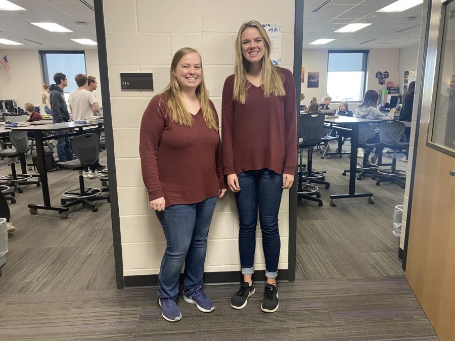 Teachers Jessica Ilg and Jennifer Allen dress up as  twins for education week. 