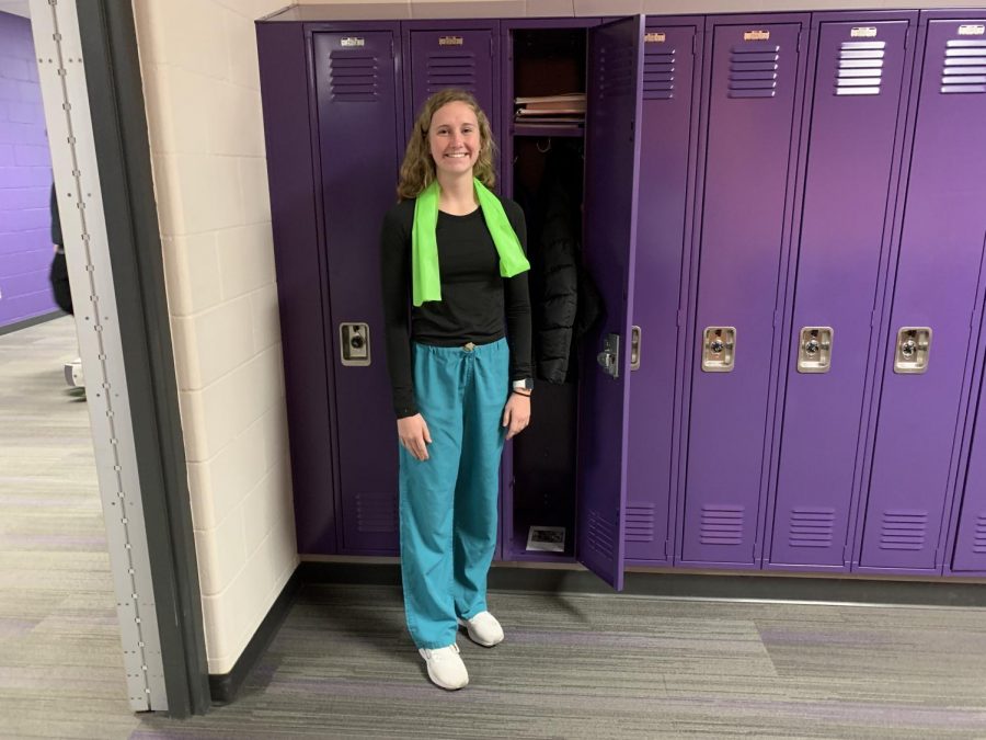 Senior Natalie Yackley is dressed up as a physical therapist for future career day.