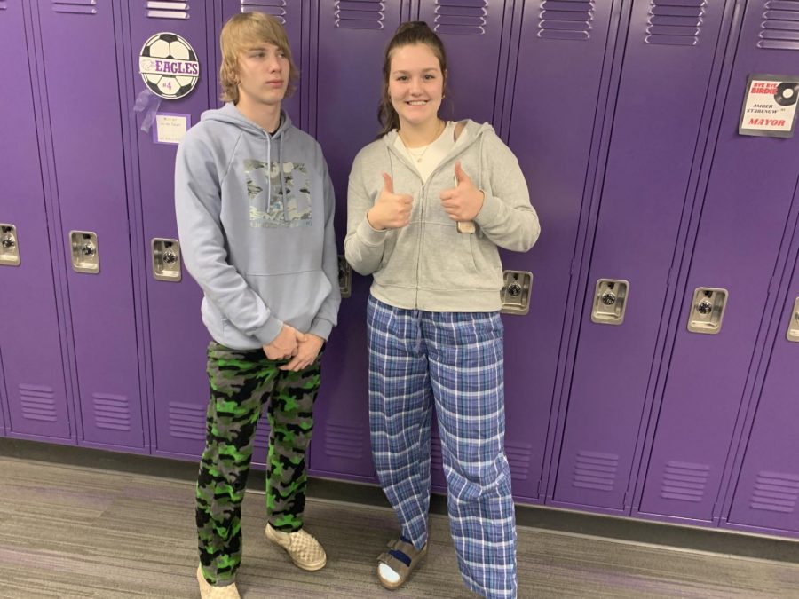Emma Brudelie and Dawson Sowers posing for pajamas day