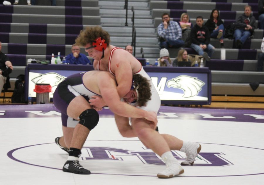 Jaden Drill dominating his match over his Marshall opponent in a meet earlier this season.