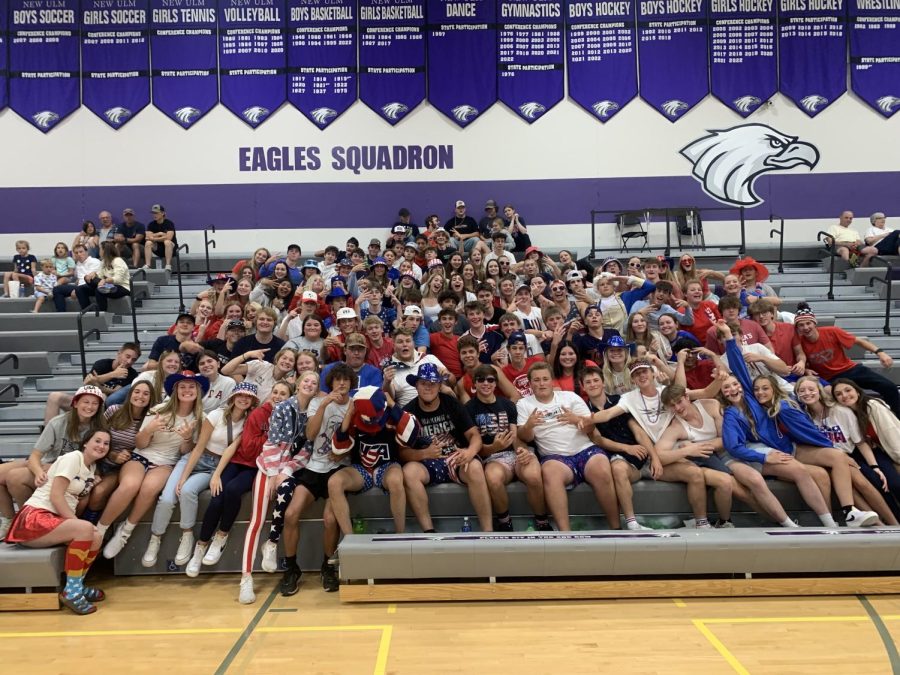 Students in the eagles squadron dress up in there USA gear to cheer on and support there New Ulm eagles volleyball girls as they take on the blue earth bucs 