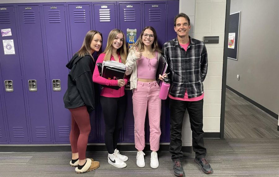 NUHS sophmores and E-nglish teacher wear pink on Wednesday!