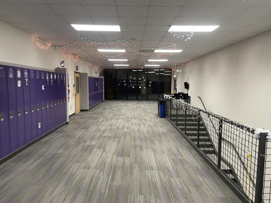 Christmas Lights strung up in the History Wing at NUHS during the holiday season.