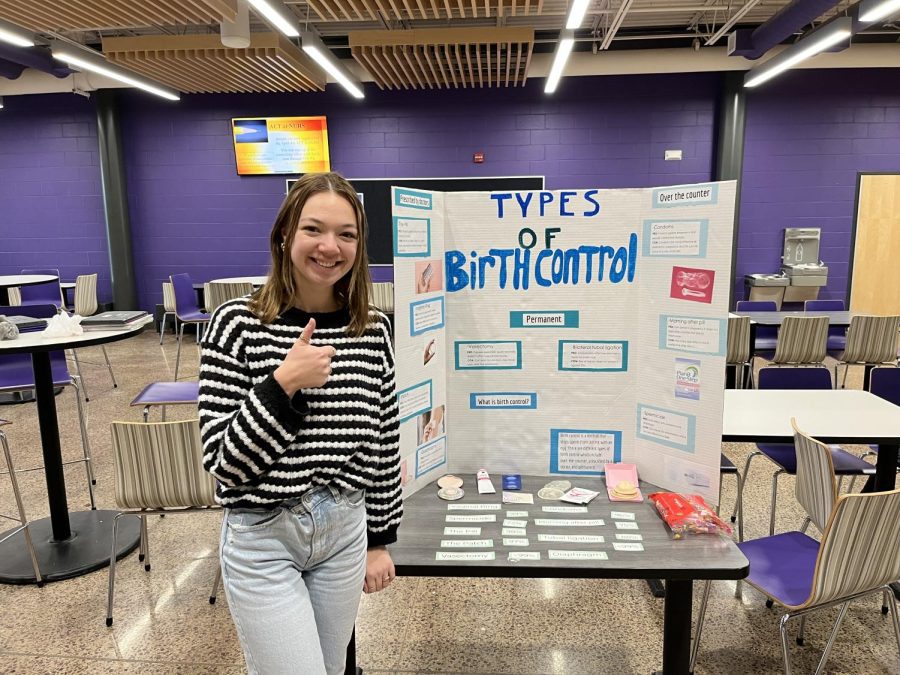 Senior Emerson Wenningers booth at the healthfair. Her topic was on different types of birthcontrol