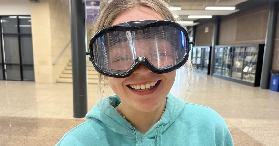 On May 3, the Healthful Living class hosted their annual Health Fair. One of the stations had impaired vision goggles where we can see sophomore Bridgette Roiger wearing a pair. The goggles gave the people wearing them a new silly set of eyes! 