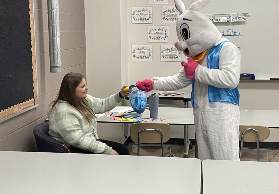 Is Easter a May holiday now? The Easter bunny made an appearance during third hour giving away Easter eggs to teachers around the ag hallway including Ms.Brandt, Ms.Page, and Mr. Briggs, all of whom were confused, but delighted. Now the question stands... will the Easter bunny show up next school year in May?