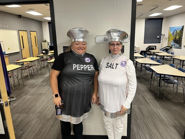 Two NUHS teachers dressed up on Tuesday which was dynamic duo day. Mrs.Lewandowski went as 
pepper and Mrs.Wendland as salt.