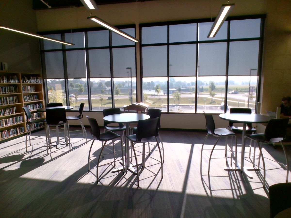 Sweet view out the media center windows onto the front of NUHS