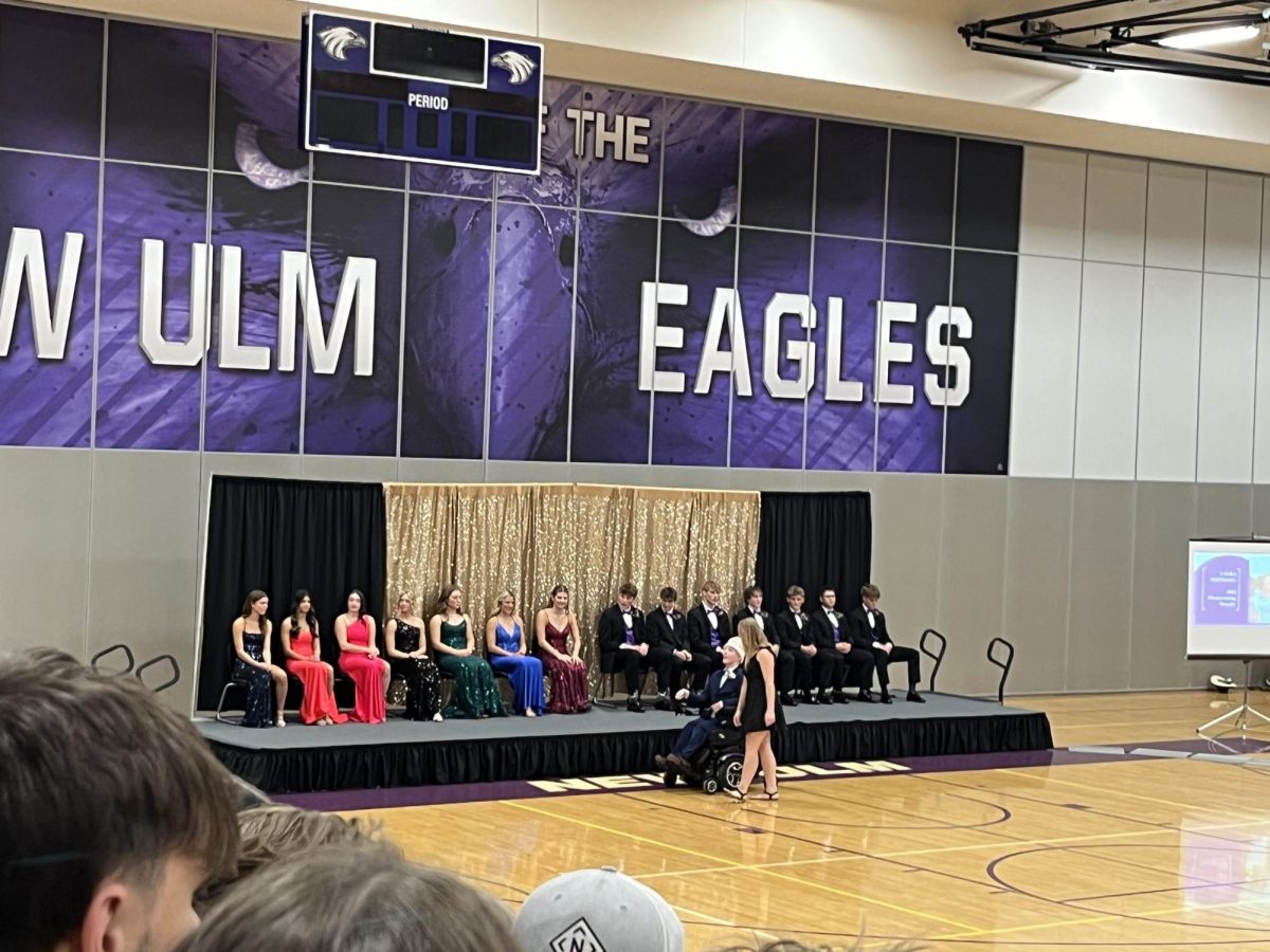 The Homecoming court awaiting the selection of Homecoming King and Queen at Coronation Monday night. 