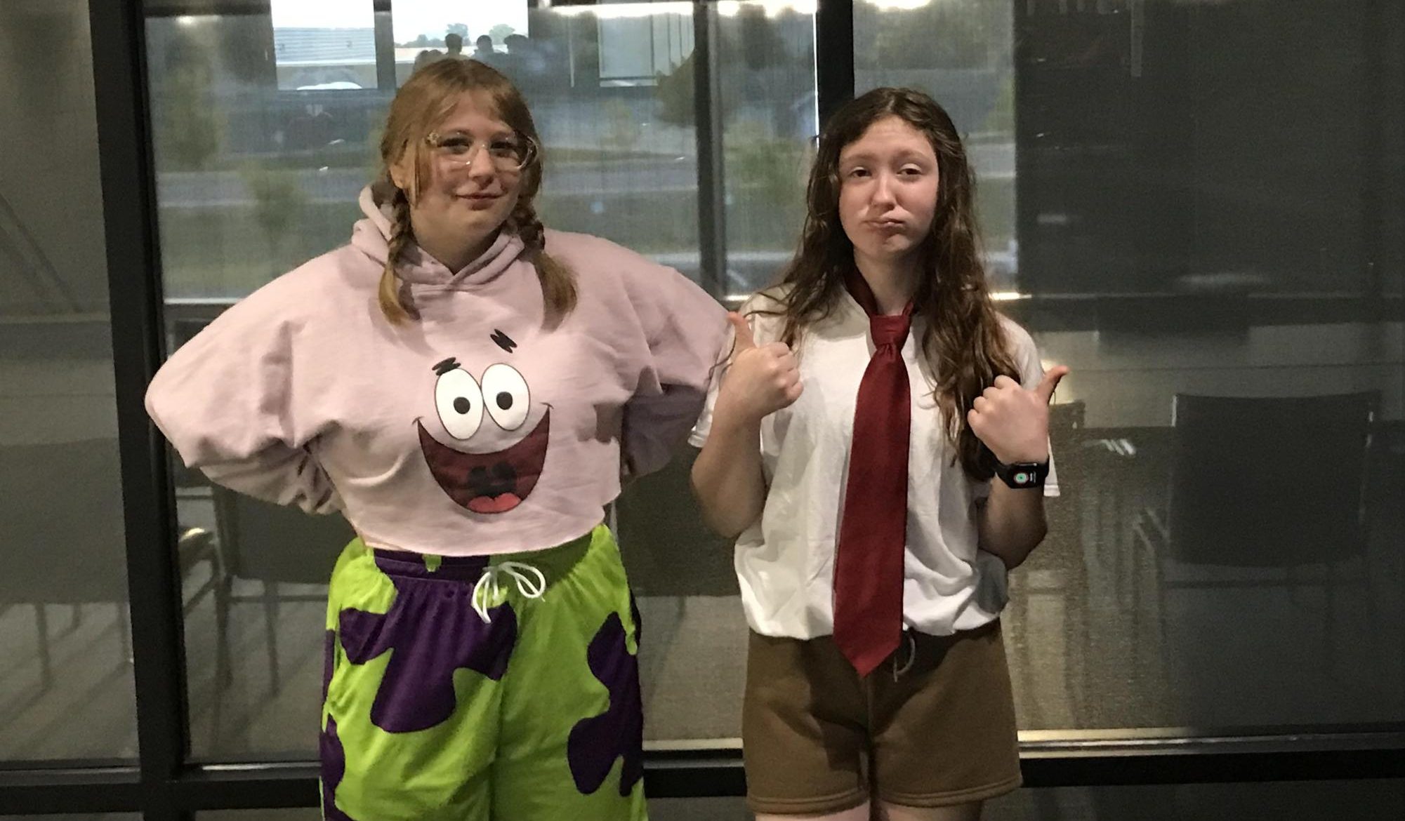  Patrick Star (Zoey Delong)  and Spongebob SquarePants  (Celsie Benson) pause their day for a picture. 