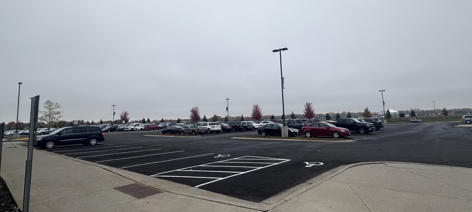 The back parking lot that is now used for staff and students with a parking pass only.  