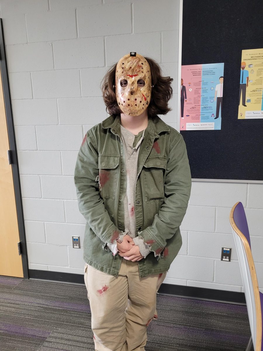 Malcolm wears a terrifying costume for Halloween at New Ulm High School.