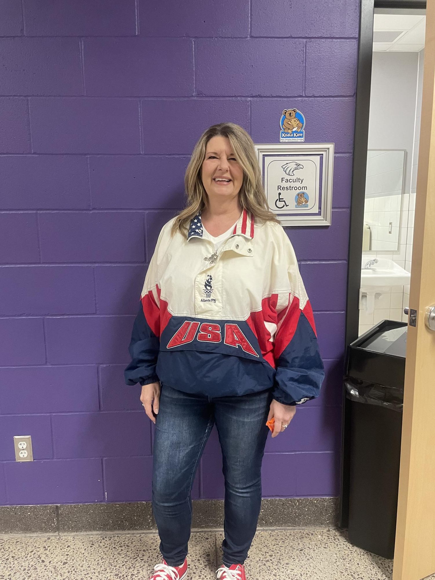 NUHS English teacher Ms. Nelson dresses up for American Education week on Wednesday, Nov. 15, by wearing red, white, and blue for USA day! 