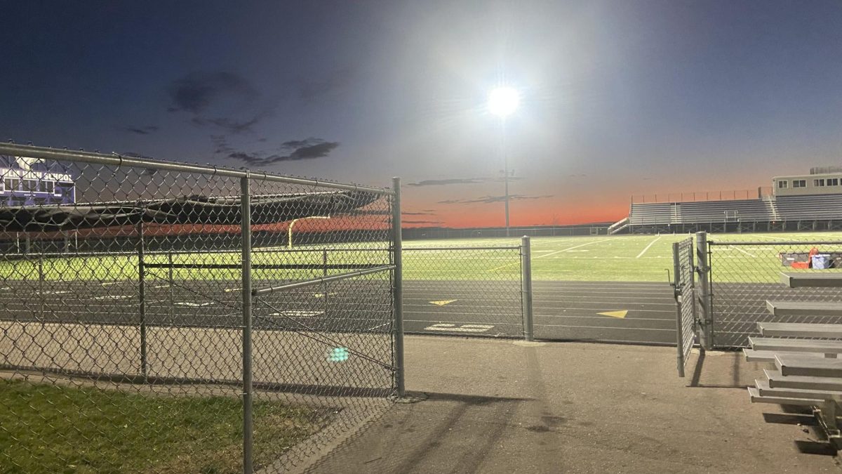 The sunset over New Ulm High School football field at 5:30 p.m.