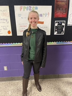 Tuesday October 31st in the halls of New Ulm High School Sophia Berger dressed up as Katniss Everdeen from Hunger Games for Halloween. 