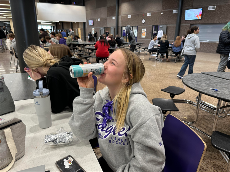 At lunch Maddi Olsen is drinking a bubblr with her friends. I love having lunch with my friends, Maddi Olsen said. But I cant wait to be able to have open lunch.
