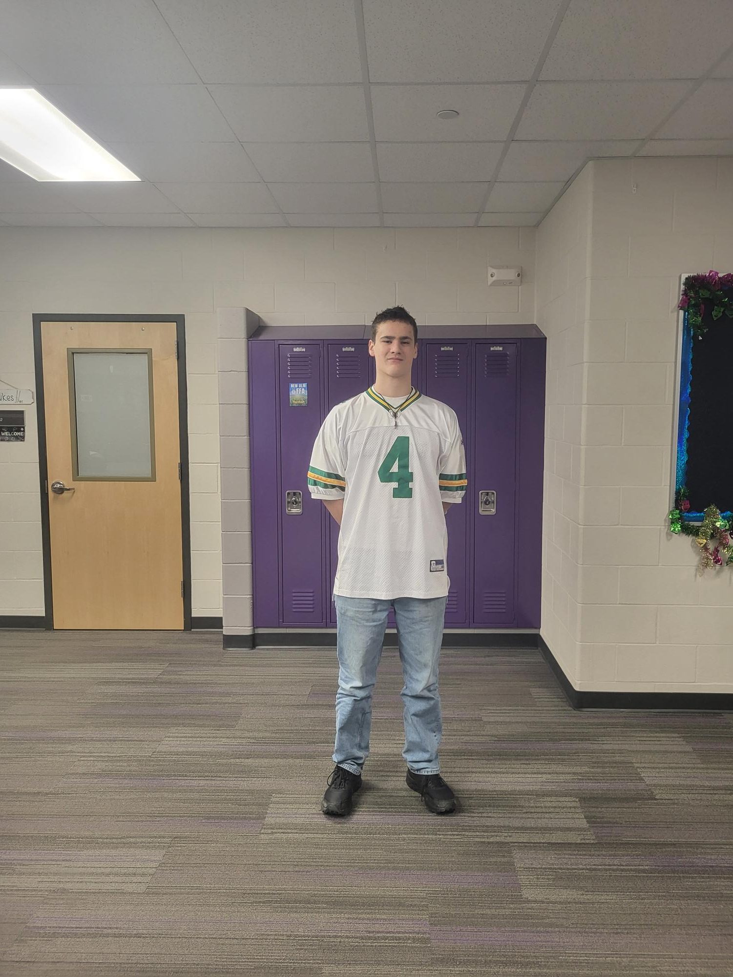 Anthony Leonard being a Cheese-head in MN and repping a Brett Farve jersey for snow week.