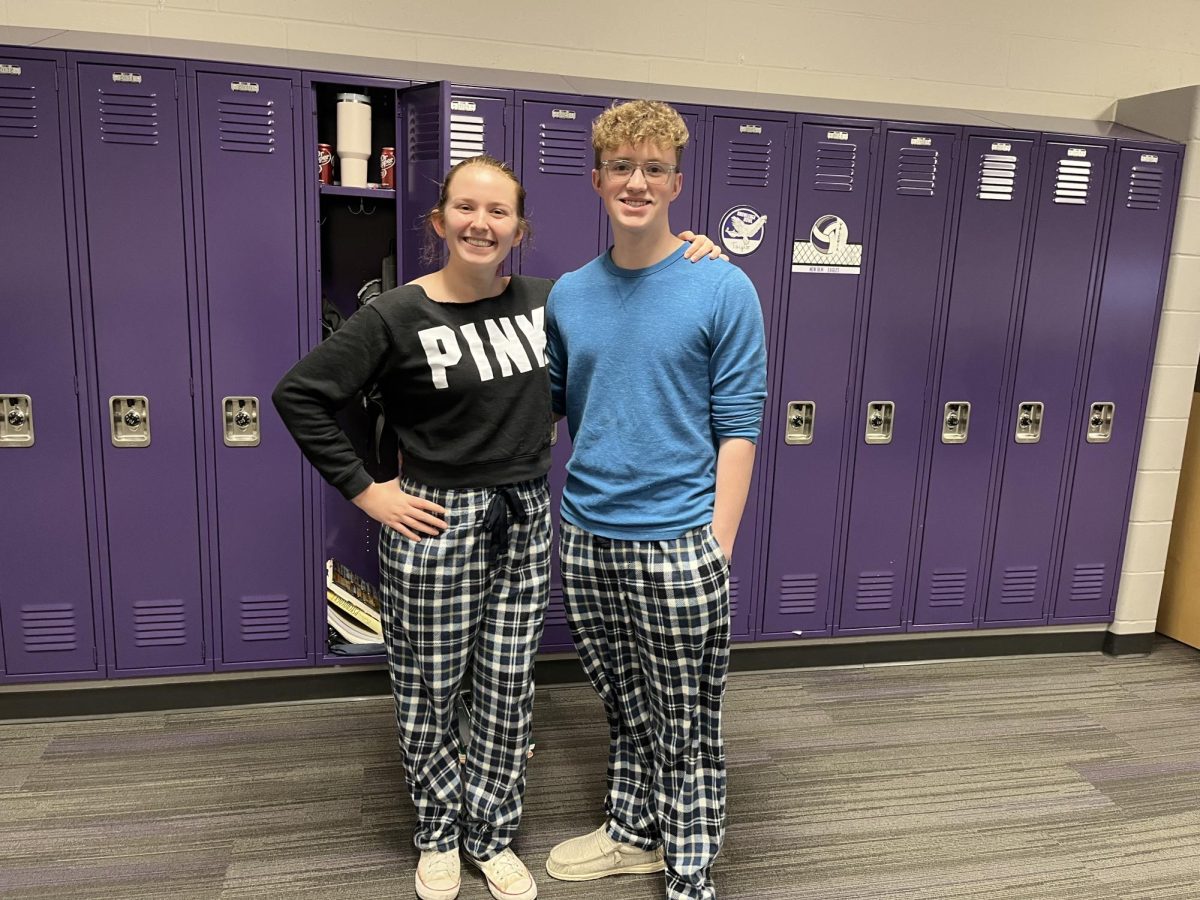Lexi-Lyn Schneider, Senior, and Brooks Miner, Junior, matching on comfy day.