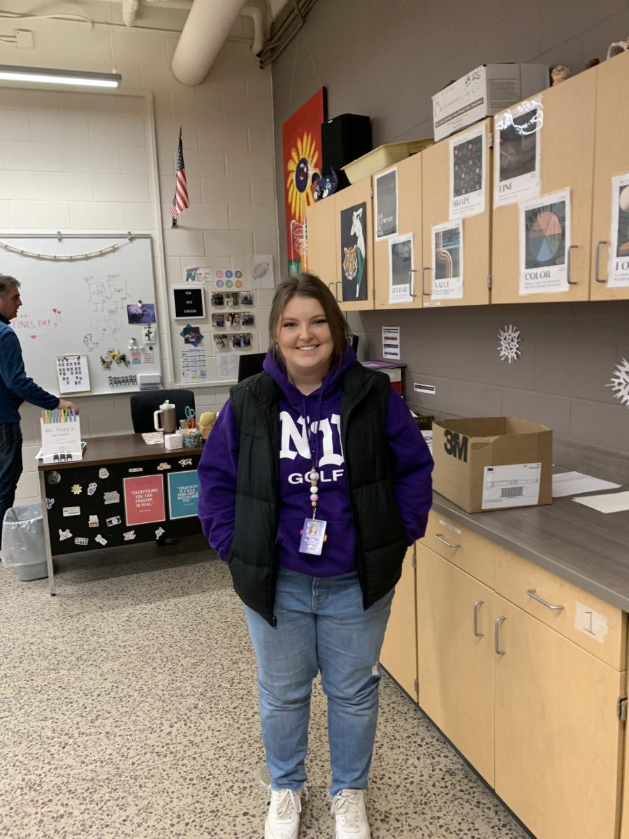 Ms. Page showing Eagle Pride during Snow Week