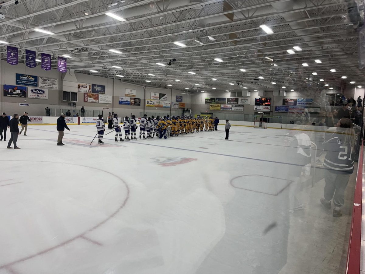 Eagles hockey shaking hands with Waseca players 