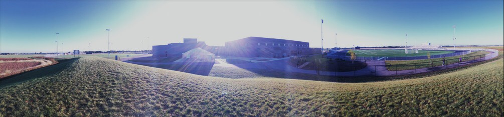 Wide angle view of the sports complexes.