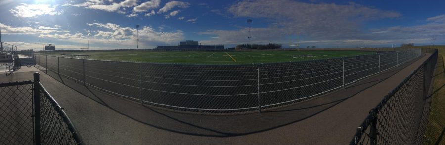 New Ulm High School's new track in a panoramic view. 