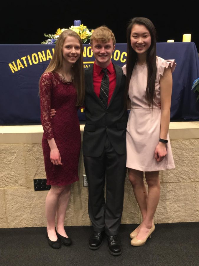 IT'S AN HONOR TO MEET YOU - Local seniors Jessica Petersen, Nicholas Schulz, and Eileen Chen attending a banquet for National Honor Society