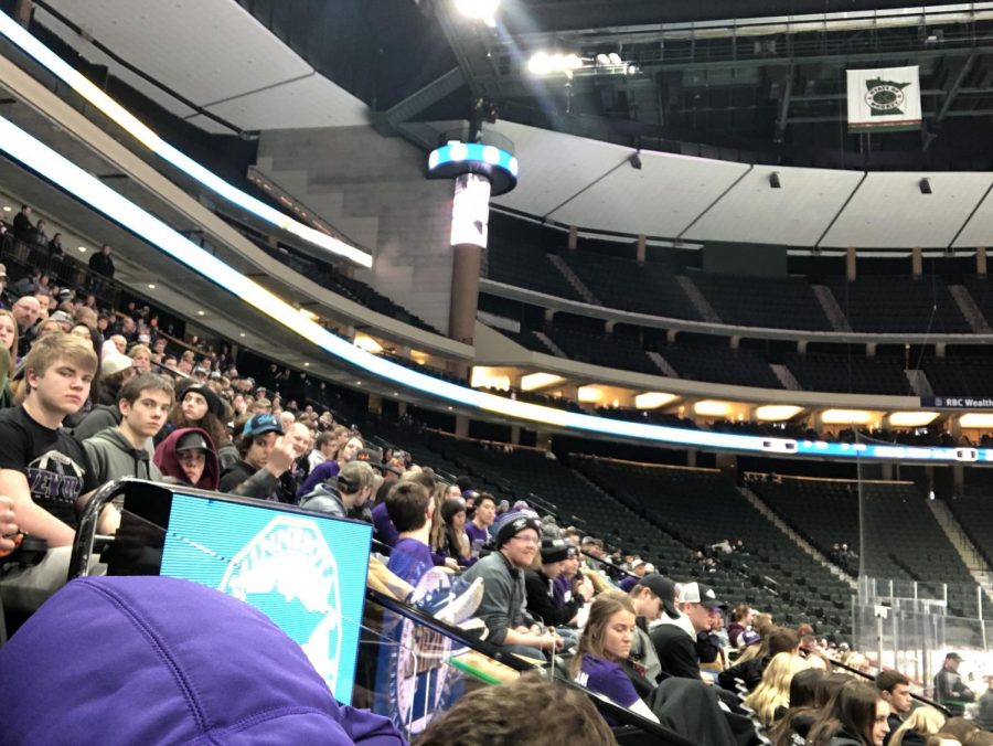 EAGLE SUPPORT Solid fan turnout to watch the girls hockey team take on Warroad in the state tourney