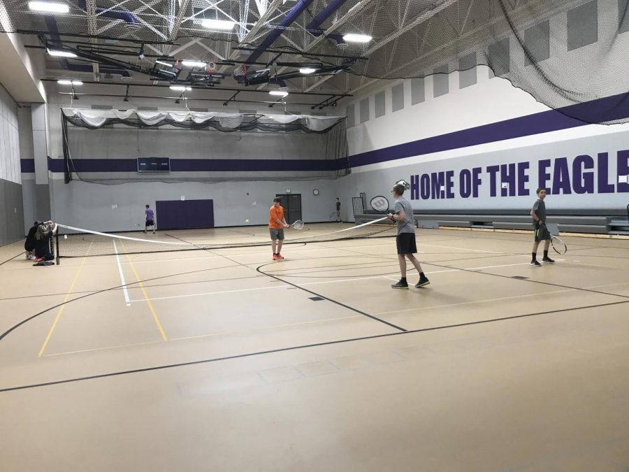 SWING INTO SEASON bots tennis practice started indoors due to the snow on the courts