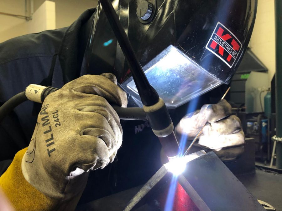 Senior Landon Depew setting up his Advanced Weld. 