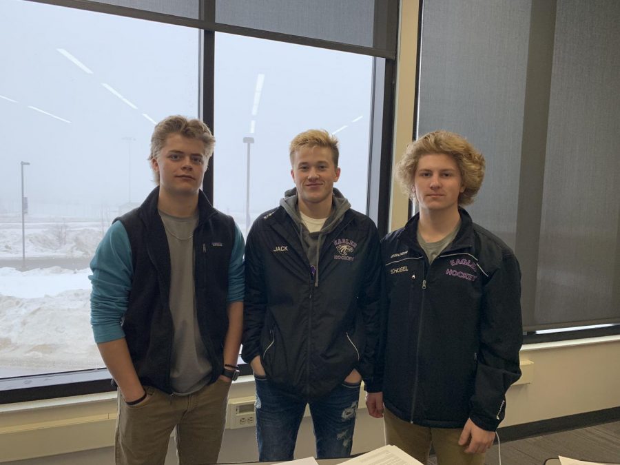 Shane Esser, Jack Raymond, and Glavine Schugel show off their tournament hair