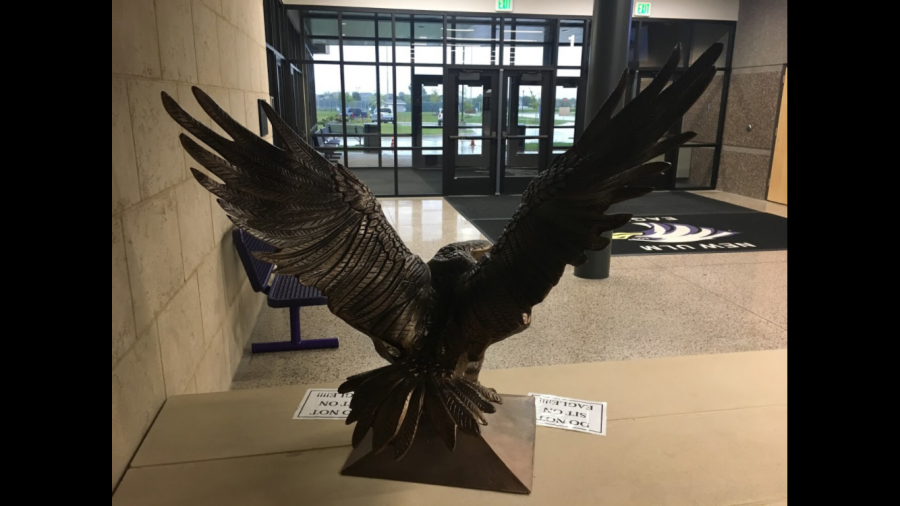 READY TO SOAR - A special look at the rarely seen backside of the school's eagle statue.