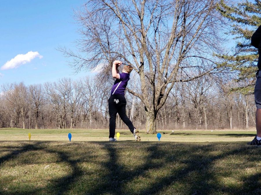 Shane  Esser teeing off at their first meet against Waseca.