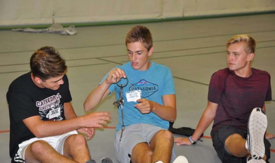 Cathedral students attempting to figure out a puzzle.