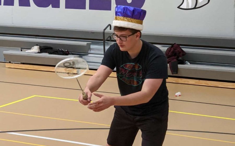 Isaac Davis wears his crown in a game of badminton on Thursday, November 12. Davis was crowned homecoming king earlier in the week during the annual coronation. Taking Thursday’s purple and white dress-up day as an opportunity to show off his crown, Davis wore it to his classes. “I just had to let everybody know who’s really in charge at this school,” said Davis.