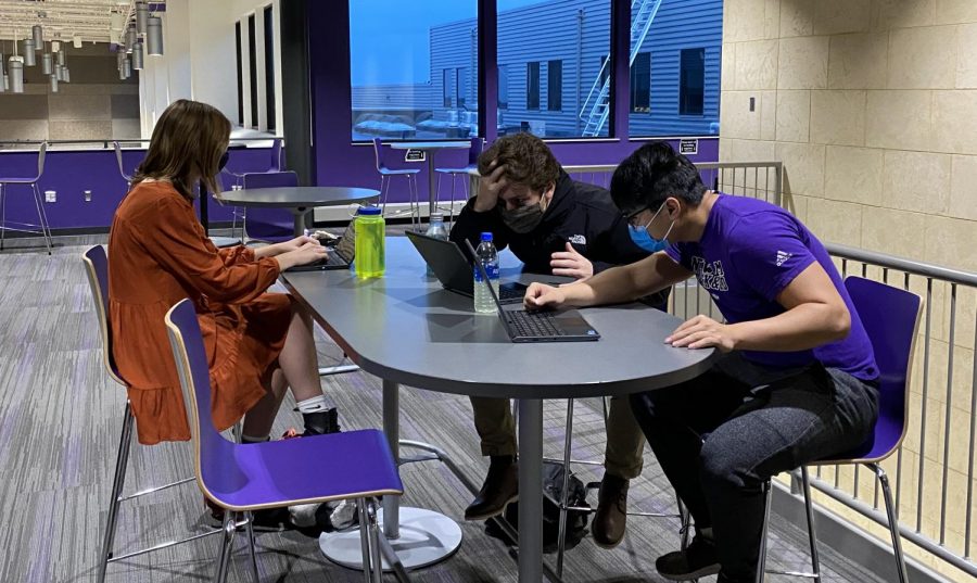 Journalism students working hard to complete the newest podcast episode. "It's hard work, but it's rewarding," said Jace Addy.