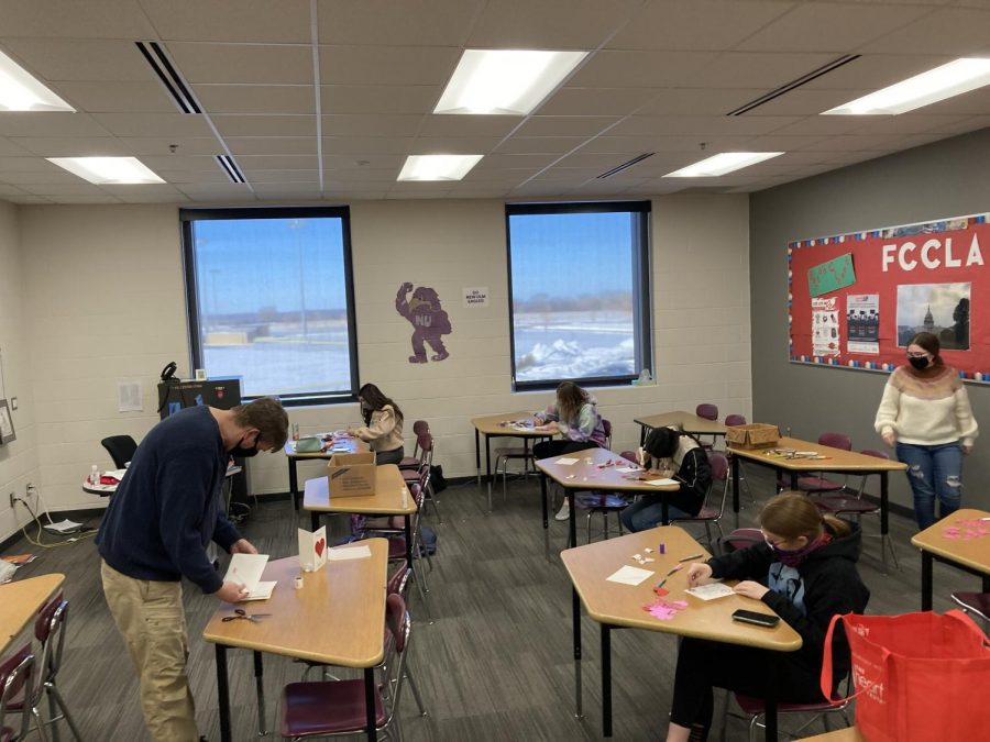 Just days before Valentine's day, FCCLA members create Valentines for the residents residing at Ridgeway. FCCLA advisor Mr. Janssen said, "With the COVID lockdown, residents at Ridgeway have been isolated for 10 months. We chose to create Valentines' cards for them to give them a positive connection to the outside world and wish them a Happy Valentines Day." 